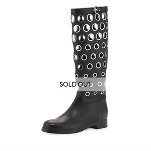 Louboutin Apollobotta Red-Sole Flat Grommet riding moto Boot black sz 40 9.5